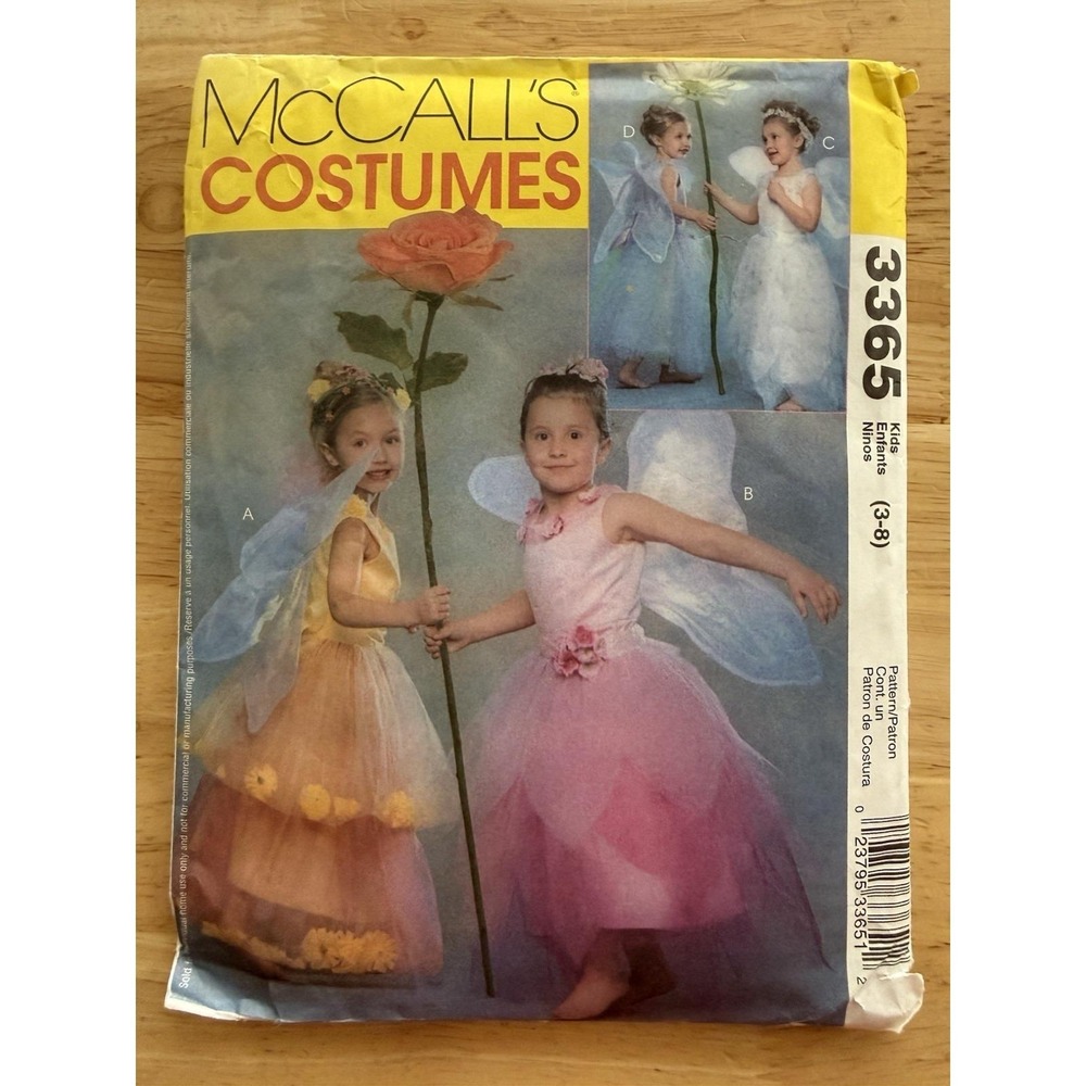 McCall's 3365‎ Girls Flower Fairy Costume (Dress, Skirt & Wings) 3-4-5-6-7-8